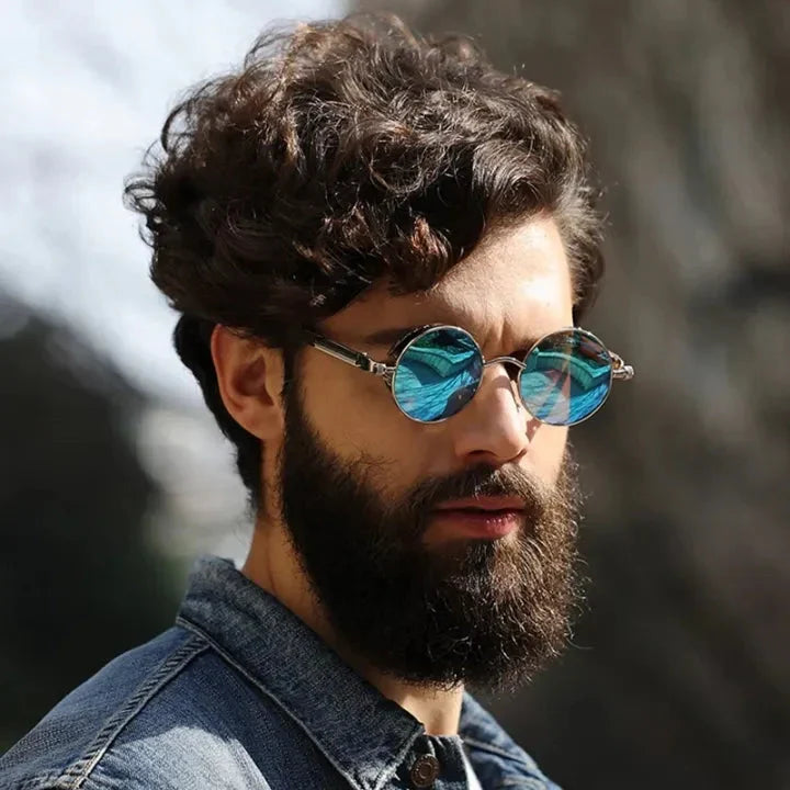 Vintage Round Sunglasses Polarized UV400 Protection Metal Frame Gothic Industrial Design for Men Women Everyday Outdoor