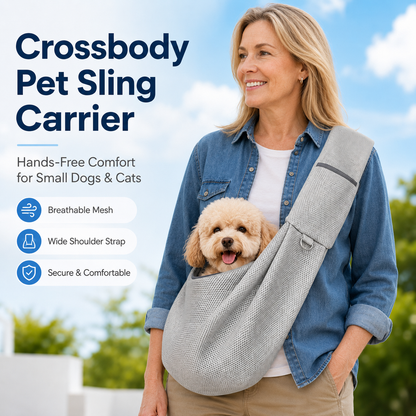 Ortekor Crossbody Pet Sling Carrier for Small Dogs & Cats - Breathable Hands-Free Travel Bag for Walks, Errands & Vet Visits