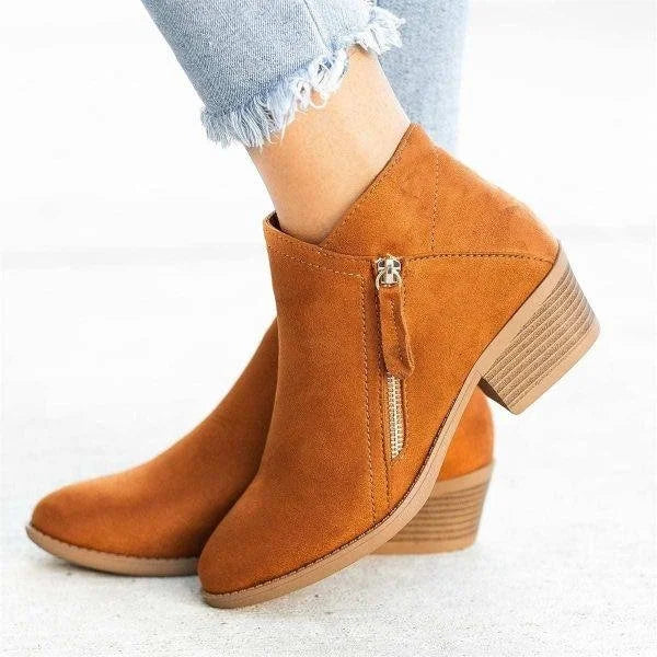 Women's Ankle Boots Suede Rubber Sole Side Zip Comfort Low Block Heel for Everyday