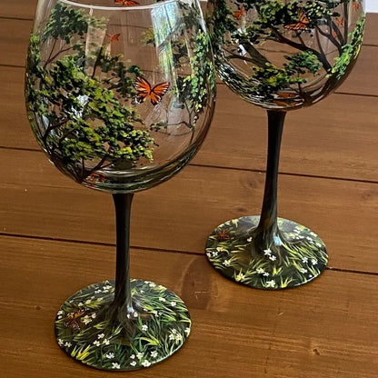 Hand-Painted Seasonal Tree Wine Glasses – Artisan Stemware with Four Seasons Design for Home & Gift