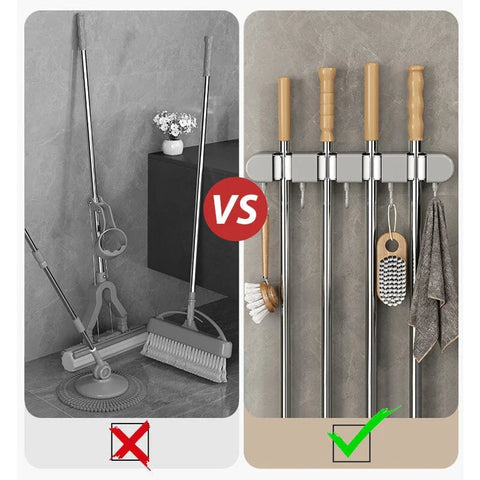 Wexley Wall Mount Organizer - Plastic and Stainless Steel, Broom Holder