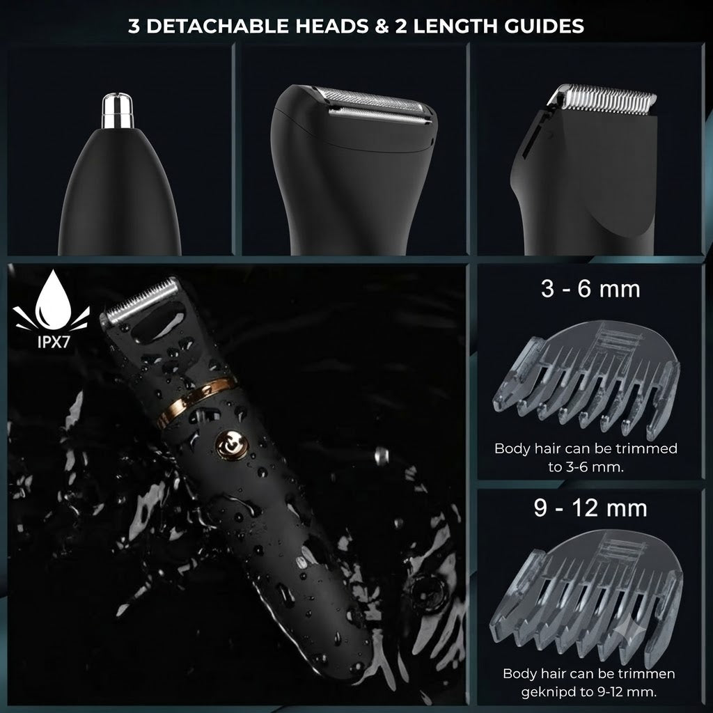All-in-One Electric Body Groomer for Men – Cordless Full Body Hair Trimmer with Waterproof Design & Multiple Attachments for Face, Body &