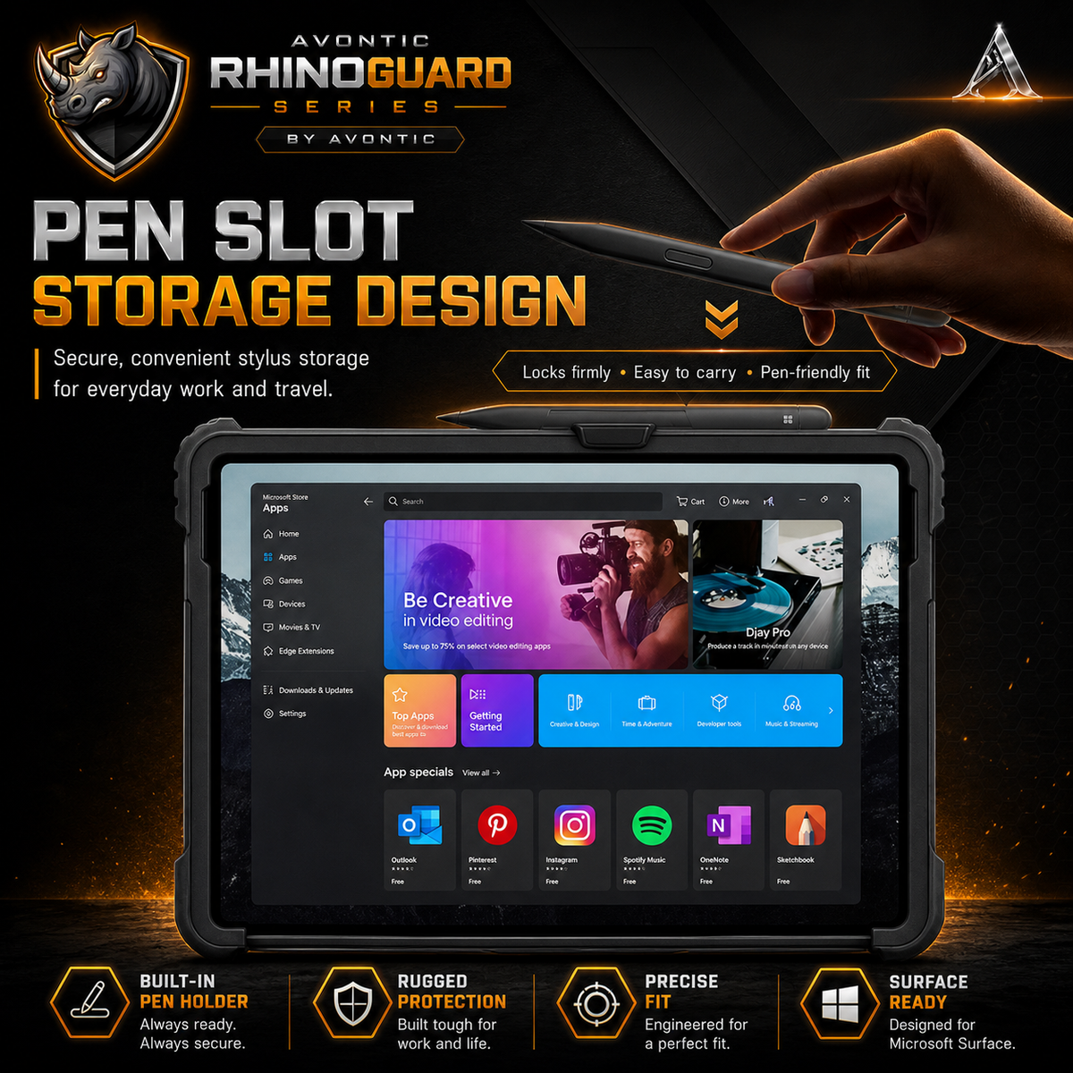 Rugged Protective Case for Microsoft Surface Pro & Go — Fitted Shell with Optional Shoulder Strap