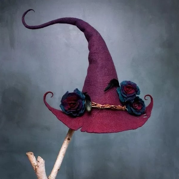 Handcrafted Merino Wool Witch Hat for Halloween Costume Party | Soft Felt Pointed Hat for Adults | Adjustable Nuno Felt Design