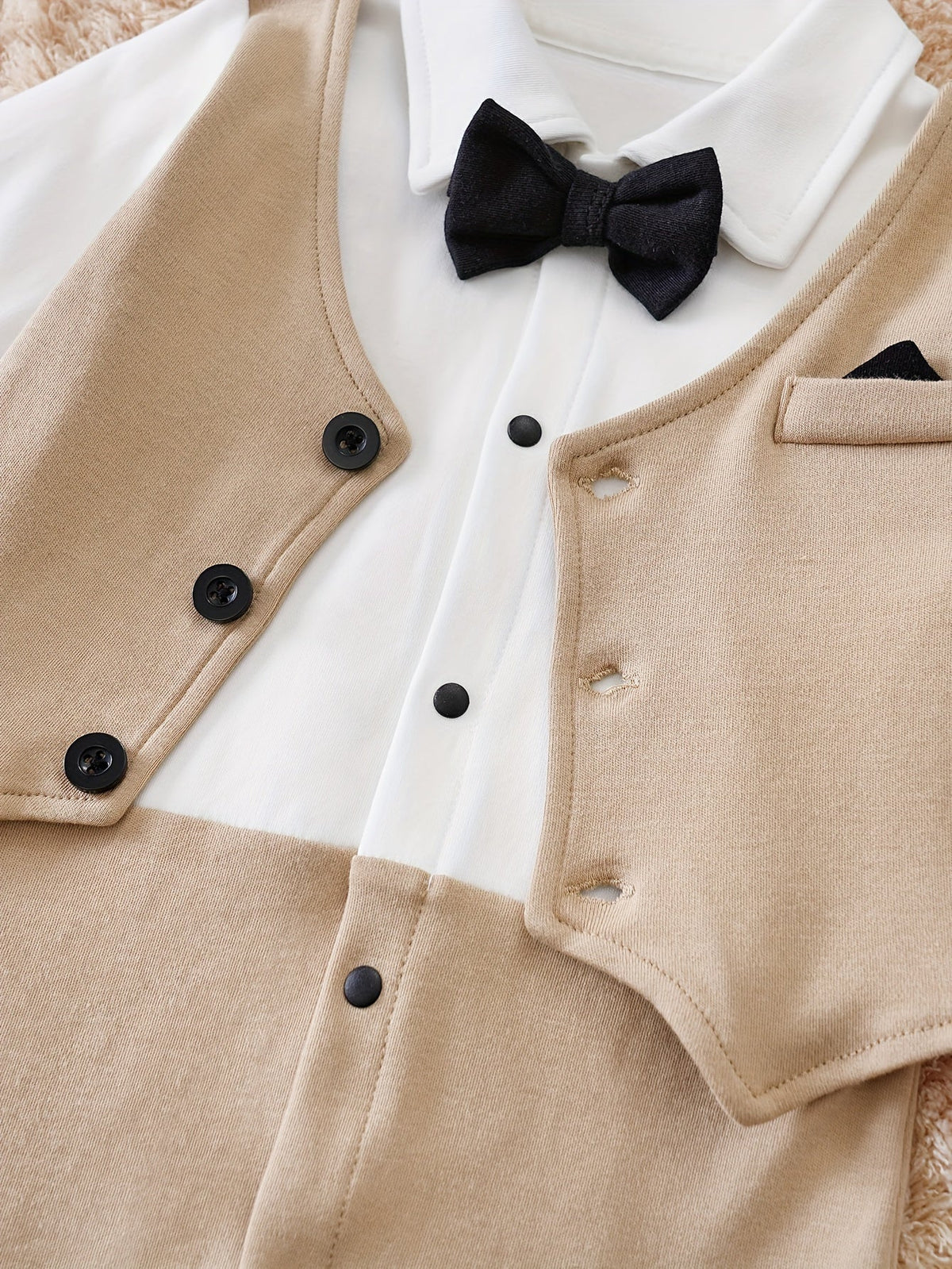 Baby Boy Formal Romper with Bow Tie | Dapper Tuxedo One-Piece Outfit for Infants & Toddlers | Cotton Gentleman Suit for Weddings