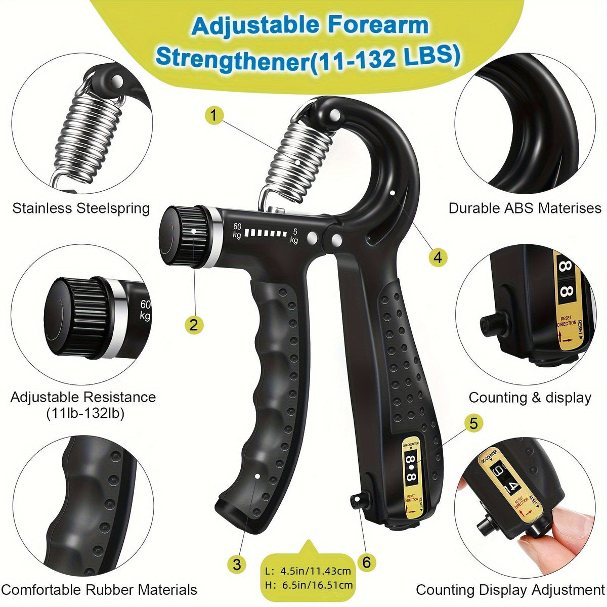 Hand Strengthener Grip Trainer Kit with Finger Exerciser, Resistance Ball & Forearm Ring for Rehabilitation & Muscle Building