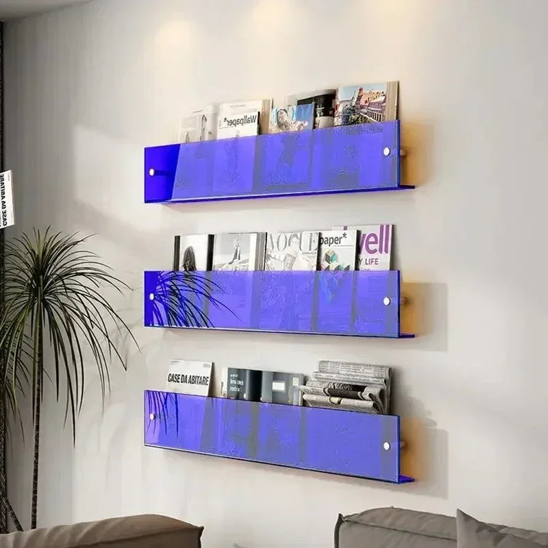 Vinyl Record Holder Wall Rack Magazine Organizer Shelf for Living Room Books Newspapers Home Office Storage Clear Acrylic Display Mount
