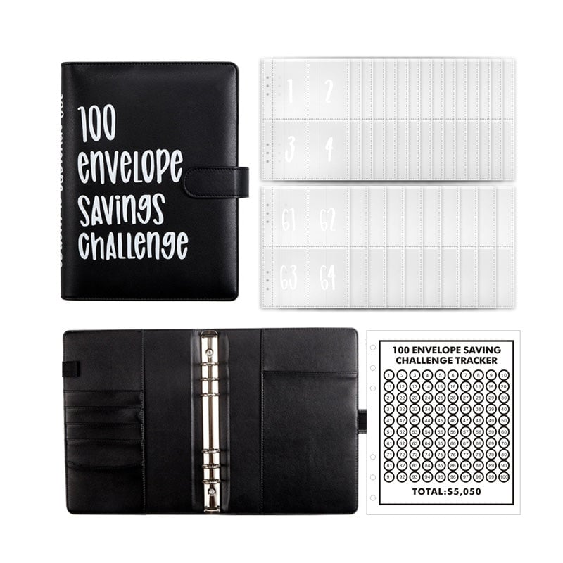100-Envelope Money Saving Binder with Cash Envelopes for Budget Tracking & Financial Goals | PU Leather Organizer for Home Finance