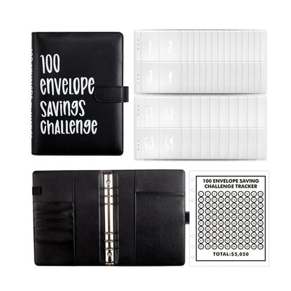 100-Envelope Money Saving Binder with Cash Envelopes for Budget Tracking & Financial Goals | PU Leather Organizer for Home Finance