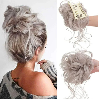 Clip-In Messy Bun Hair Extension with Curly Texture for Women, Synthetic Updo Hairpiece for Everyday & Special Events