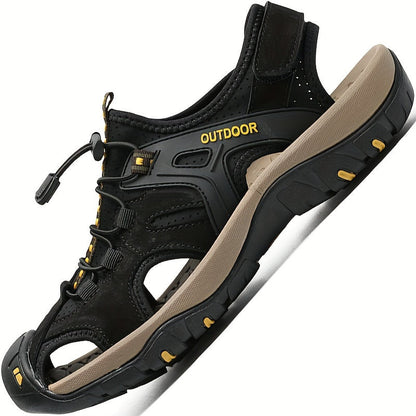Men's Closed-Toe Sport Sandals with Elastic Strap – Breathable Rubber Sole Hiking Sandals for Summer Outdoor Adventures
