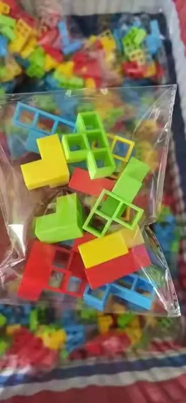 Wooden Stacking Tower Game for Kids - Tumbling Block Balance Challenge with Colorful Tetris Shapes for Toddlers & Children Ages 3+