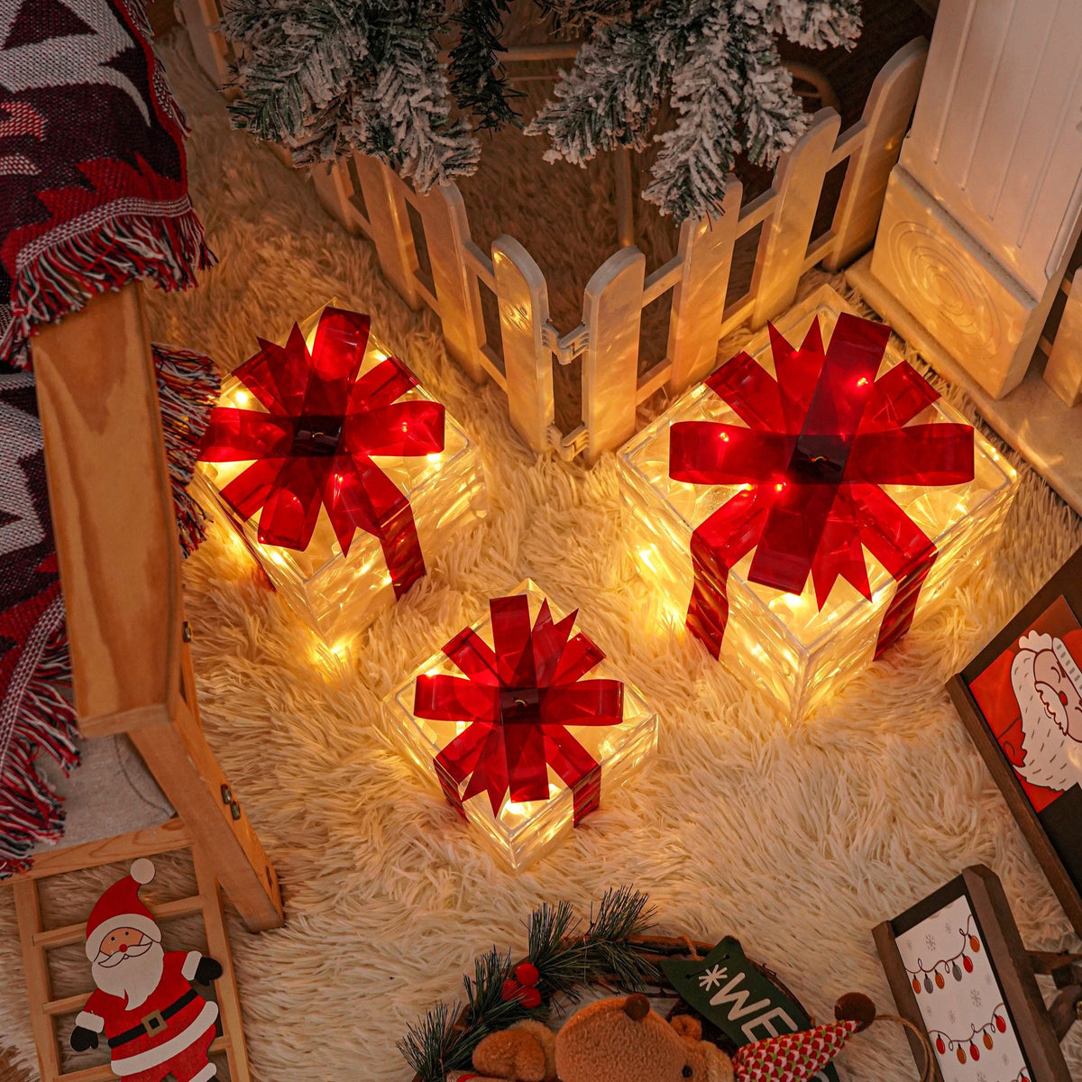 Holly Jolly Boxes™ - Set Of 3 Christmas Light Gift Boxes Decoration