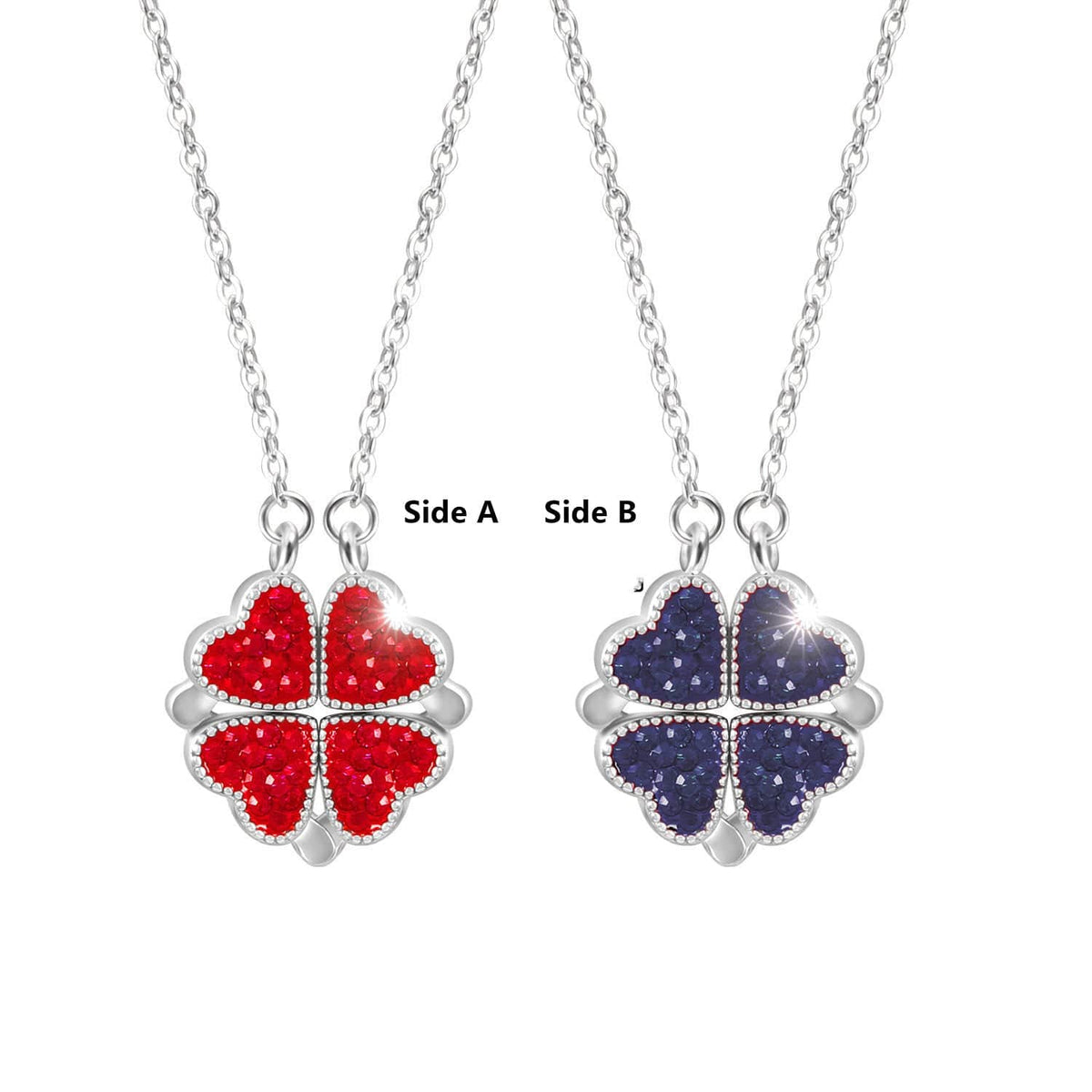 Magnetic Flip Heart Necklace – Converts from Flower to Heart Design – Sterling Silver Chain for Women & Girls