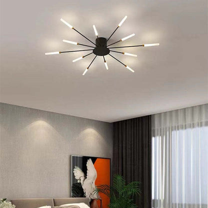 Starburst Flush Mount Ceiling Light Black Gold Modern Firework LED Fixture Bedroom Living Room Natural White Hardwired Indoor