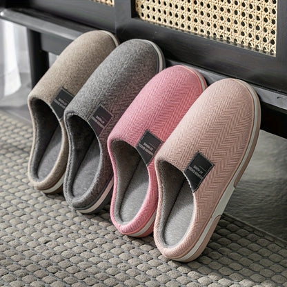 Men's Plush Herringbone Slippers – Warm Indoor House Shoes with Non-Slip Grip for Fall & Winter