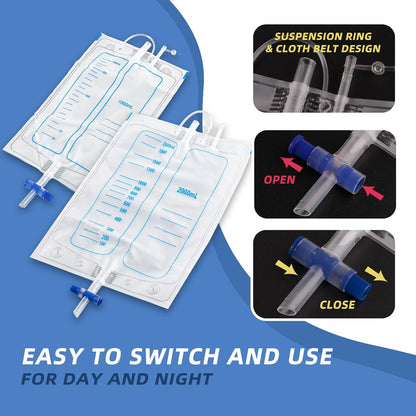 Portable Reusable Urinary Catheter Bag System with Waist Straps & 39-Inch Tube for Adults