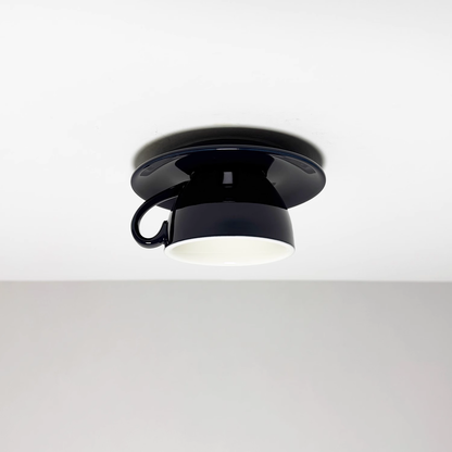 Ceramic Coffee Cup Flush Mount Light for Bedroom Living Room Kitchen Modern Decorative LED Fixture 110V Hardwired Compact Playful Design Amb