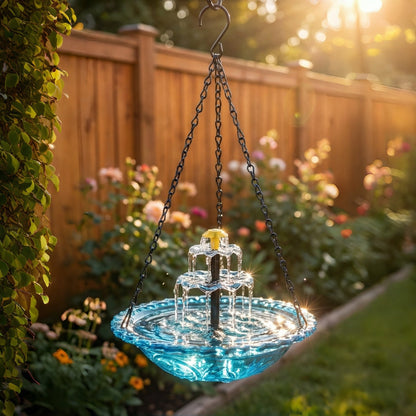 Solar Powered Outdoor Bird Bath with Cascading Water Feature in Glass for Patio and Backyard Wildlife