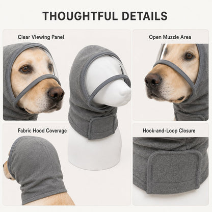 Ortekor Calming Dog Hood with Clear Viewing Panel, Gentle Head & Neck Wrap for Grooming, Thunderstorms, Fireworks & Travel Comfort
