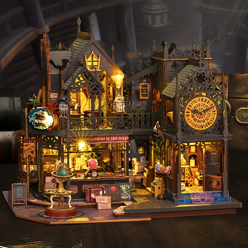 Enchanting 3D Wooden Puzzle Book House with LED Lighting | Unique Decorative Piece for Book Lovers