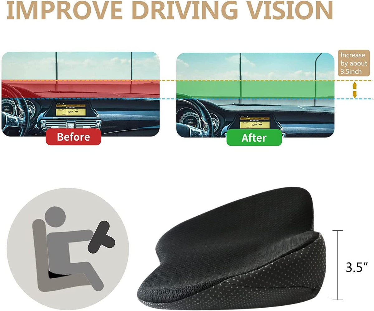 Memory Foam Driving Booster Seat Cushion for Petite Drivers – Ergonomic Height Lift Pad with Lumbar Support for Car, Truck & Office Chair