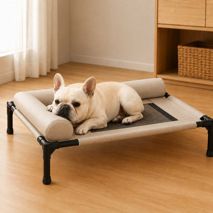 Ortekor French Bulldog Elevated Dog Cot for All-Season Indoor Naps - Breathable Raised Pet Bed with Soft Bolsters for Cooler Rest & Easy Cleaning