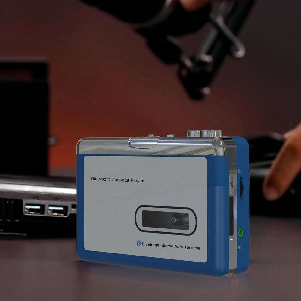 Portable Cassette Player with Bluetooth – Auto-Reverse Tape Deck with Wireless & Wired Playback for Retro Music Lovers