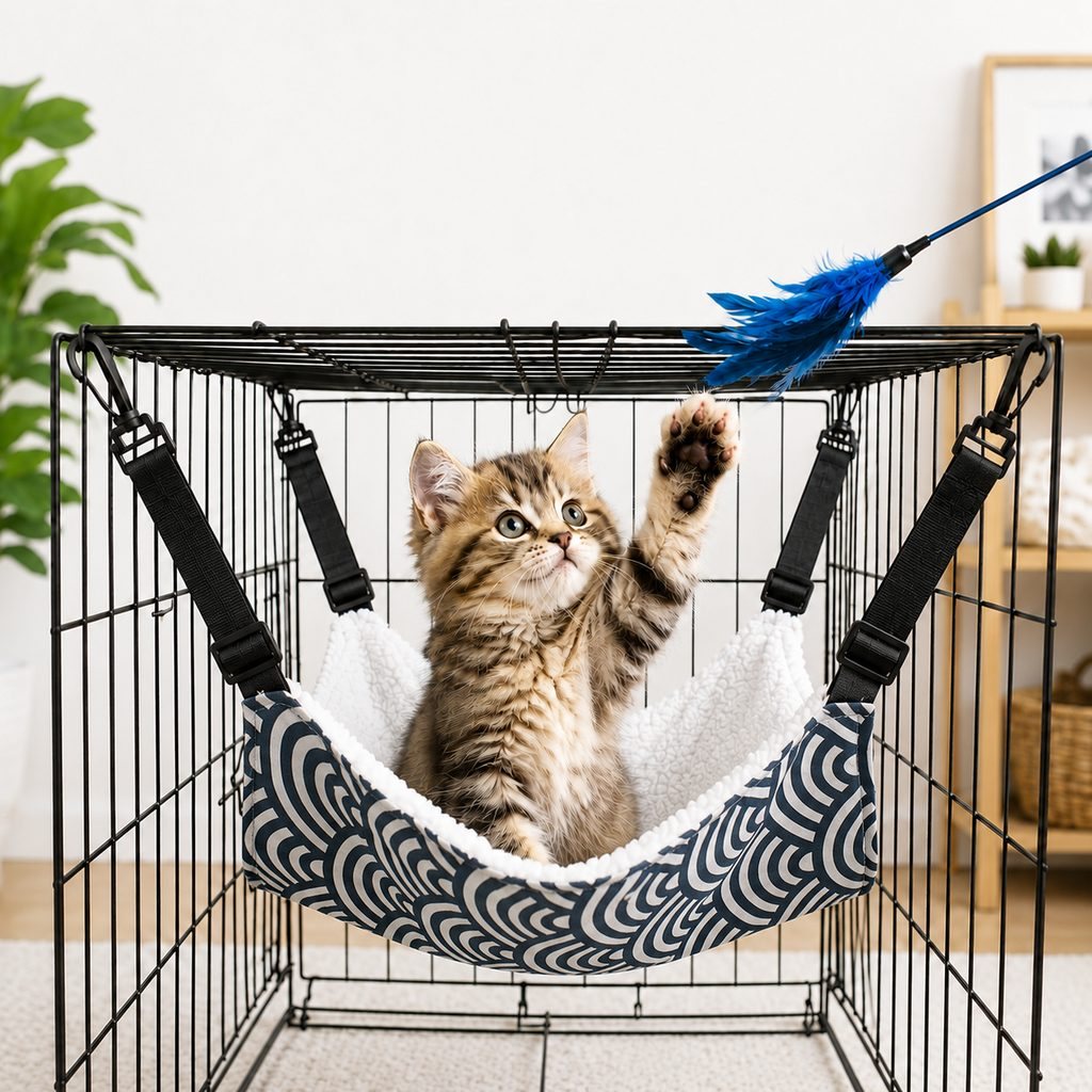Ortekor Reversible Cat Cage Hammock with Adjustable Straps - Space-Saving Hanging Bed for Wire Crates