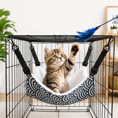 Ortekor Reversible Cat Cage Hammock with Adjustable Straps - Space-Saving Hanging Bed for Wire Crates