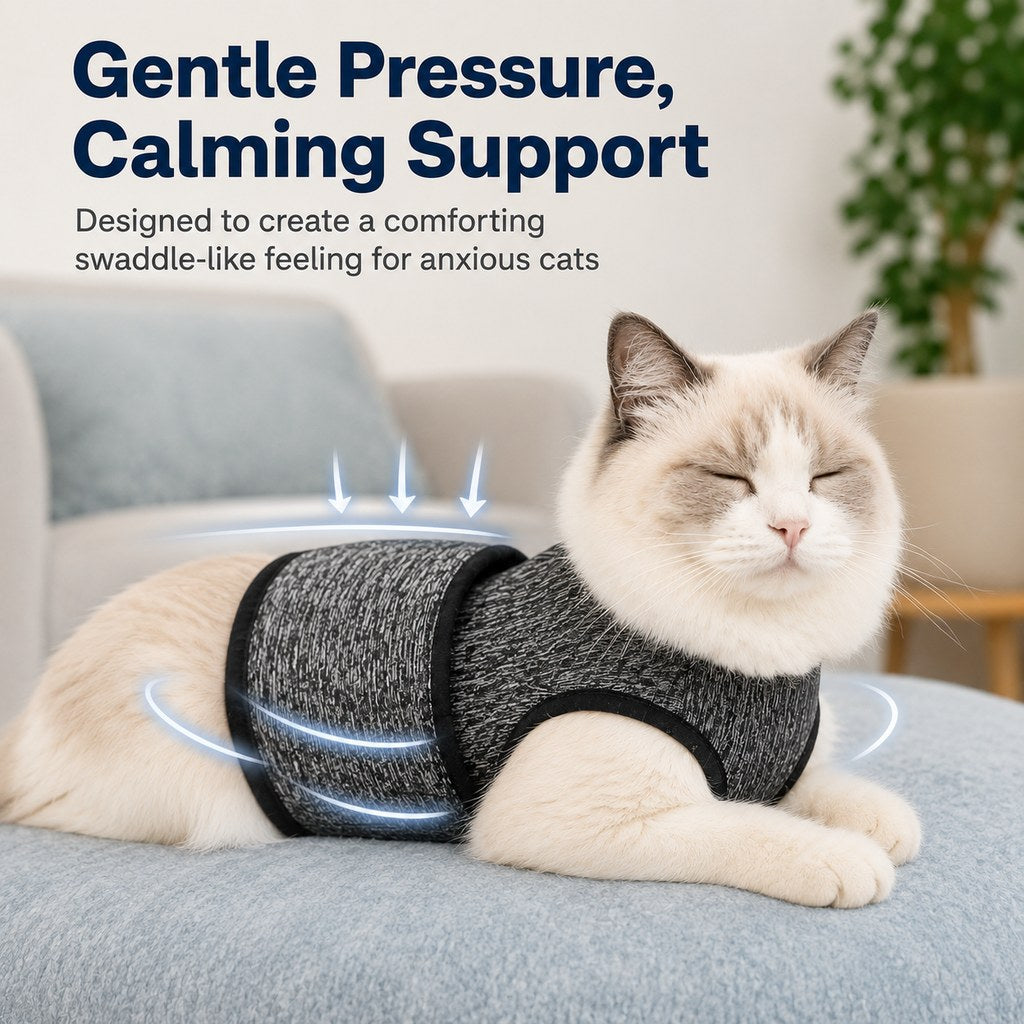 Ortekor Cat Calming Vest for Thunderstorms, Travel & Quiet Time - Soft Adjustable Comfort Wrap for Nervous Cats