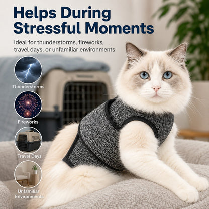 Ortekor Cat Calming Vest for Thunderstorms, Travel & Quiet Time - Soft Adjustable Comfort Wrap for Nervous Cats