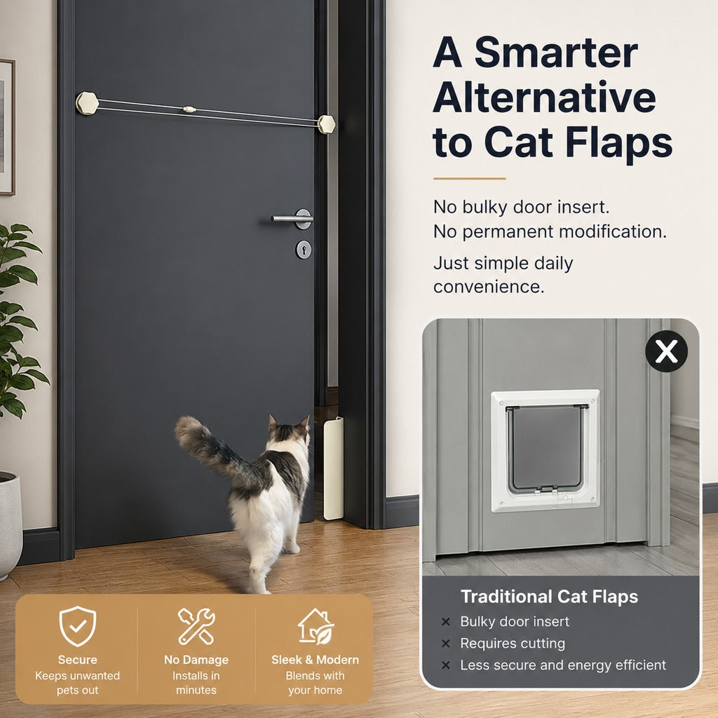 Ortekor No-Drill Cat Door Alternative for Litter Rooms & Bedrooms – Helps Cats Pass Through Without Leaving Doors Wide Open