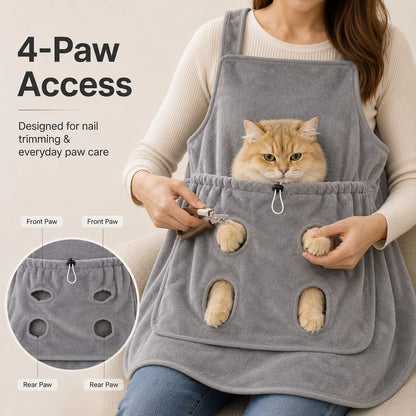 Ortekor Cat Grooming & Cuddle Apron – Wearable Plush Cat Pouch with 4-Paw Access for Easier Nail Trimming, Paw Care & At-Home Cuddling