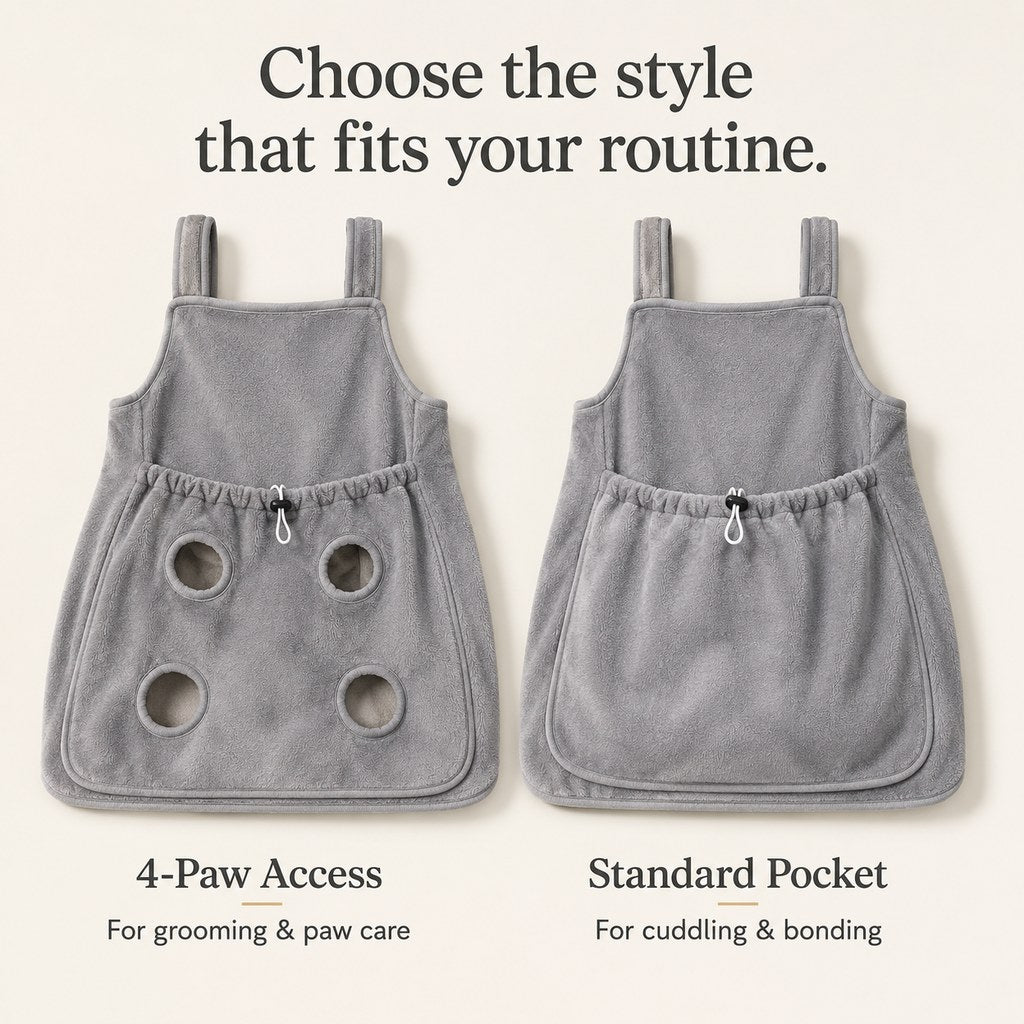 Ortekor Cat Grooming & Cuddle Apron – Wearable Plush Cat Pouch with 4-Paw Access for Easier Nail Trimming, Paw Care & At-Home Cuddling