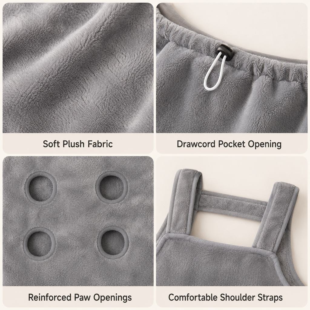 Ortekor Cat Grooming & Cuddle Apron – Wearable Plush Cat Pouch with 4-Paw Access for Easier Nail Trimming, Paw Care & At-Home Cuddling