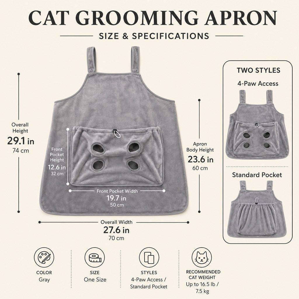 Ortekor Cat Grooming & Cuddle Apron – Wearable Plush Cat Pouch with 4-Paw Access for Easier Nail Trimming, Paw Care & At-Home Cuddling