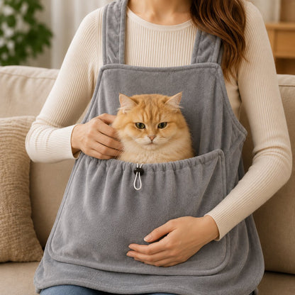 Ortekor Cat Grooming & Cuddle Apron – Wearable Plush Cat Pouch with 4-Paw Access for Easier Nail Trimming, Paw Care & At-Home Cuddling