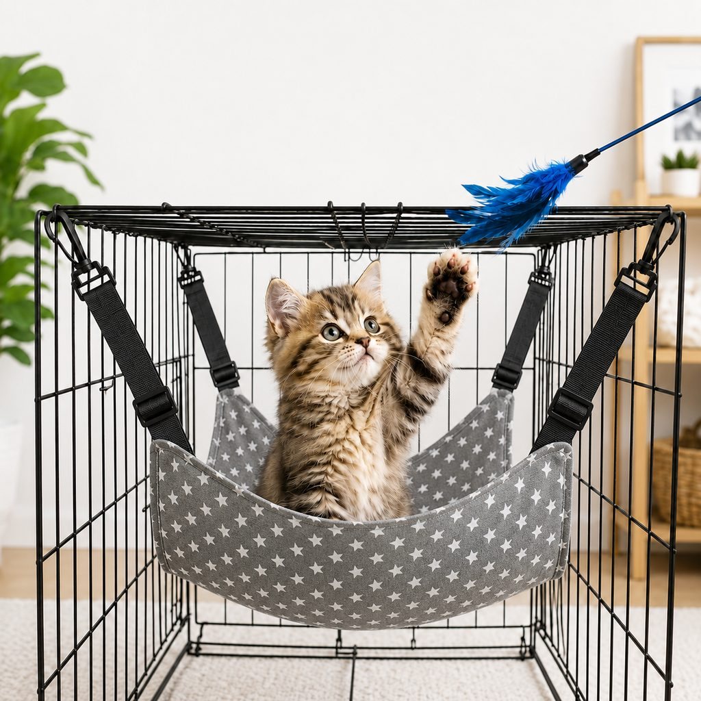 Ortekor Reversible Cat Cage Hammock with Adjustable Straps - Space-Saving Hanging Bed for Wire Crates
