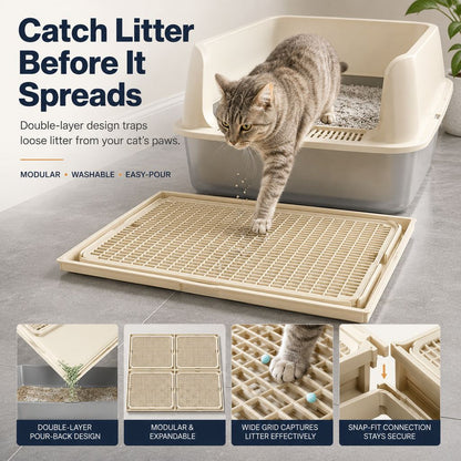Ortekor Modular Cat Litter Mat for Litter Box Exits - Double-Layer Litter Trap for Cleaner Floors