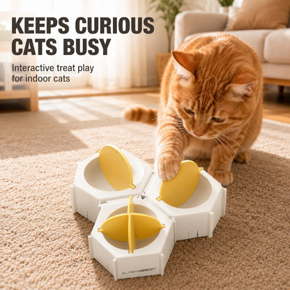 Ortekor Modular Cat Puzzle Feeder Toy for Indoor Treat Time - Hexagon Slow Feeder Enrichment Game to Keep Bored Cats Busy