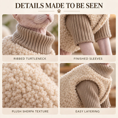 Ortekor Cozy Cat Turtleneck Sweater & Sherpa Vest Set - Cool-Weather Indoor Layers for Hairless & Short-Haired Cats