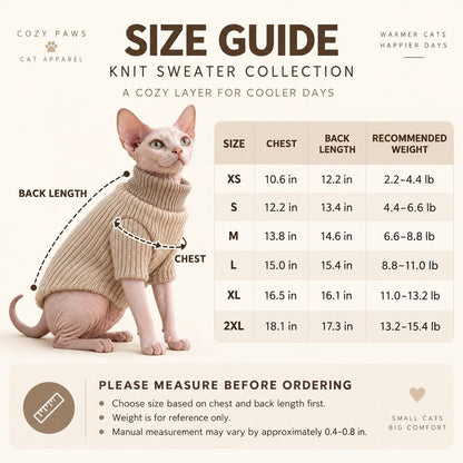Ortekor Cozy Cat Turtleneck Sweater & Sherpa Vest Set - Cool-Weather Indoor Layers for Hairless & Short-Haired Cats