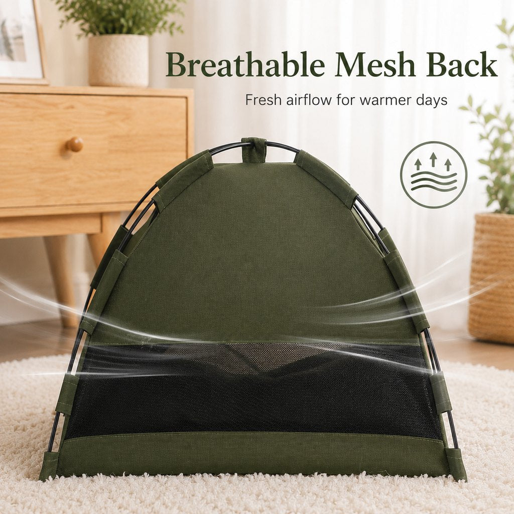 Ortekor Cozy Foldable Cat Tent Bed for Apartment Naps - Breathable Hideaway with Removable Cushion