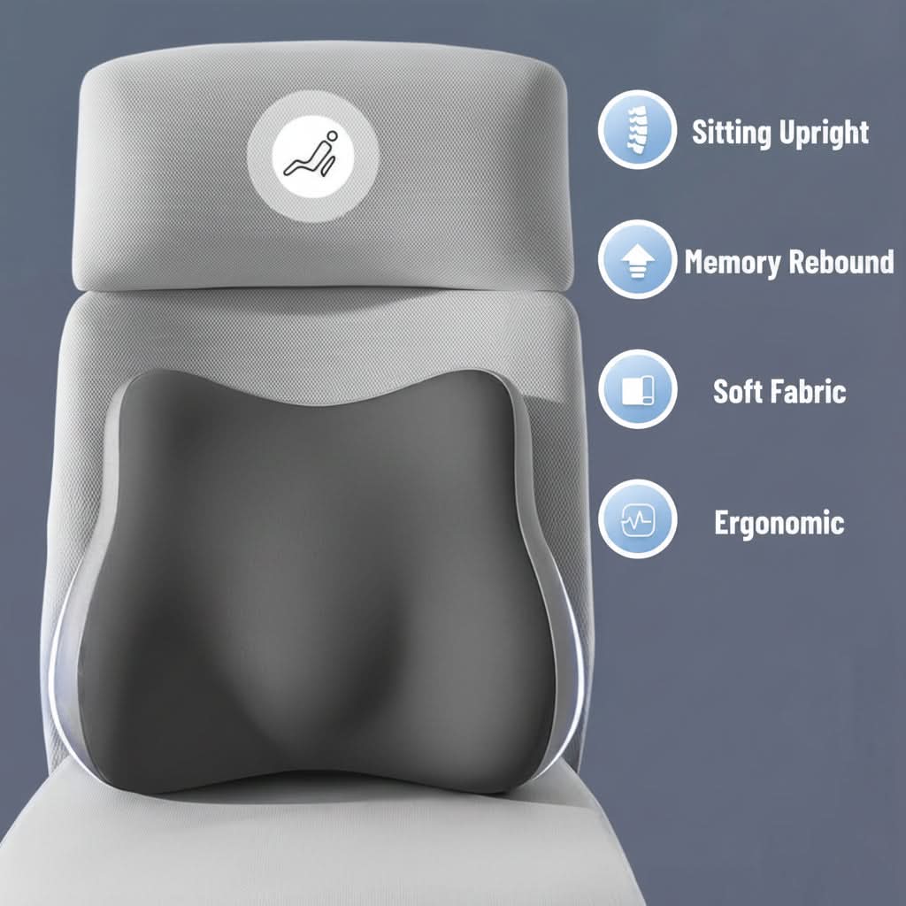 Memory Foam Lower Back Support Cushion for Office Chair, Car Seat & Daily Seating – Ergonomic Posture Corrector Pad for Pain Relief