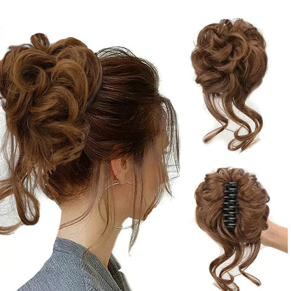 Clip-In Messy Bun Hair Extension with Curly Texture for Women, Synthetic Updo Hairpiece for Everyday & Special Events