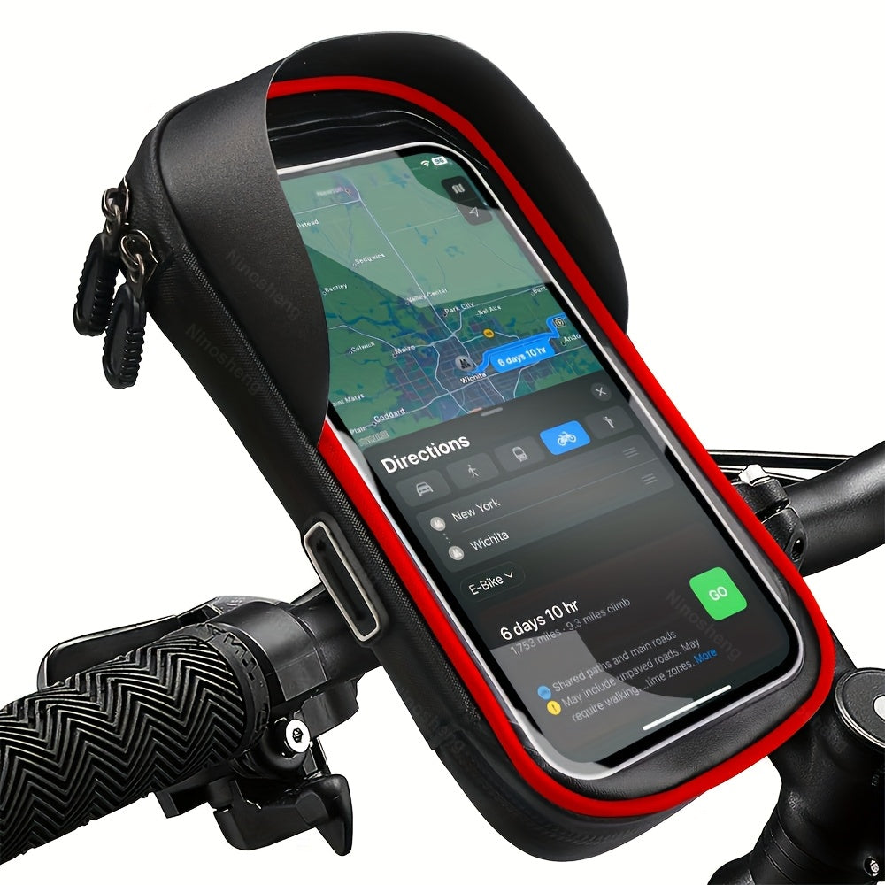 Handlebar Smartphone Mount Waterproof Case 7.5×3.5 in 360° Swivel for Bike Motorcycle E-Bike GPS Navigation Screen Protection Touchscreen