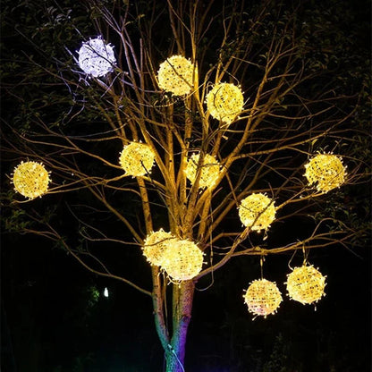 Woven LED Globe Light 8 Inch Waterproof Outdoor Hanging Orb for Trees Patios & Garden Decor | Connectable String Sphere Lights Yard Decorati