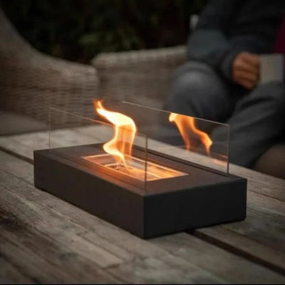 Compact Bioethanol Flame Bowl Steel & Glass 11 in Desk Fire Pit Indoor Outdoor Ambiance Heater Portable Eco Table Top Burner Living Room Pat