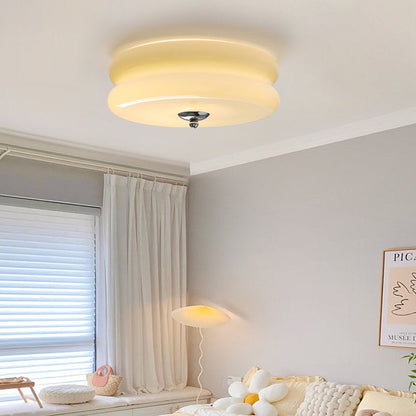 Round Flush Mount LED Fixture with 3 Color Temperatures Glass Metal 5 in Height for Bedroom Dining Room Kitchen Adjustable Kelvin Switch Mod